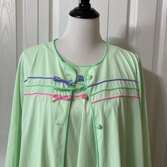 Vintage 2 Pc Lorraine Green Nylon Babydoll Nightgown and Robe Peignoir - Picture 10 of 16
